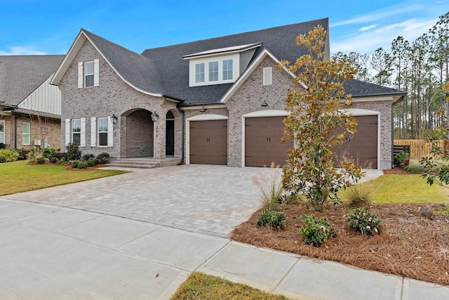 view of front of home featuring a front lawn and a garage