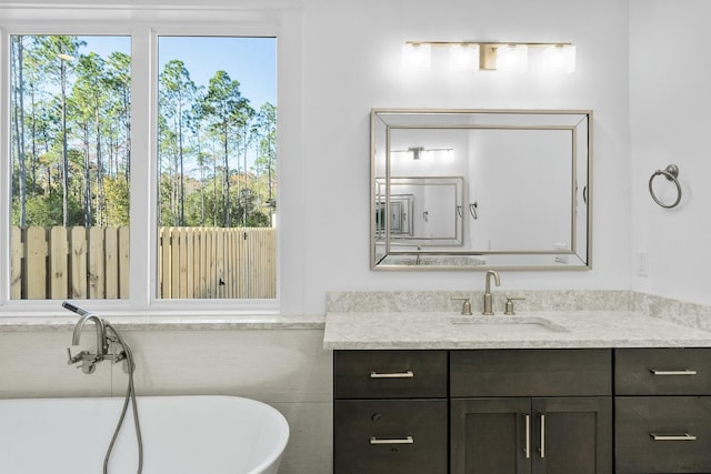 bathroom featuring vanity, a bathtub, and a wealth of natural light