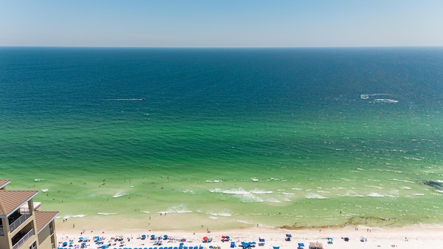 property view of water featuring a beach view