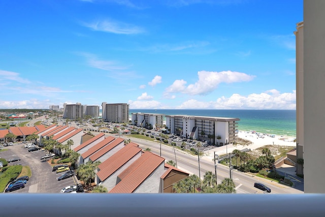 property view of water featuring a beach view