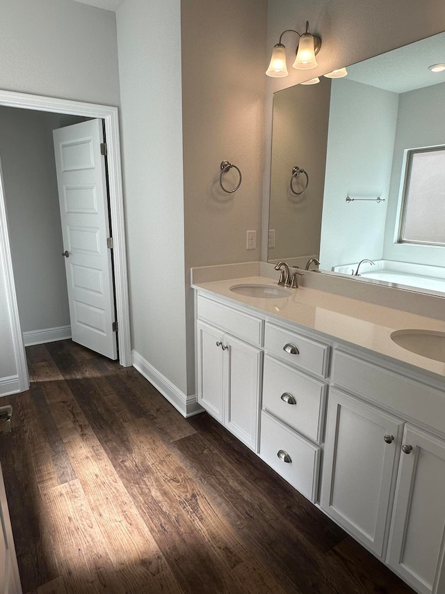 bathroom featuring vanity and wood-type flooring