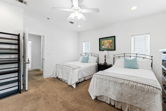 bedroom with carpet floors and ceiling fan