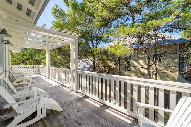 wooden terrace featuring a pergola