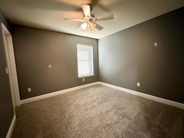 unfurnished bedroom featuring carpet flooring and ceiling fan