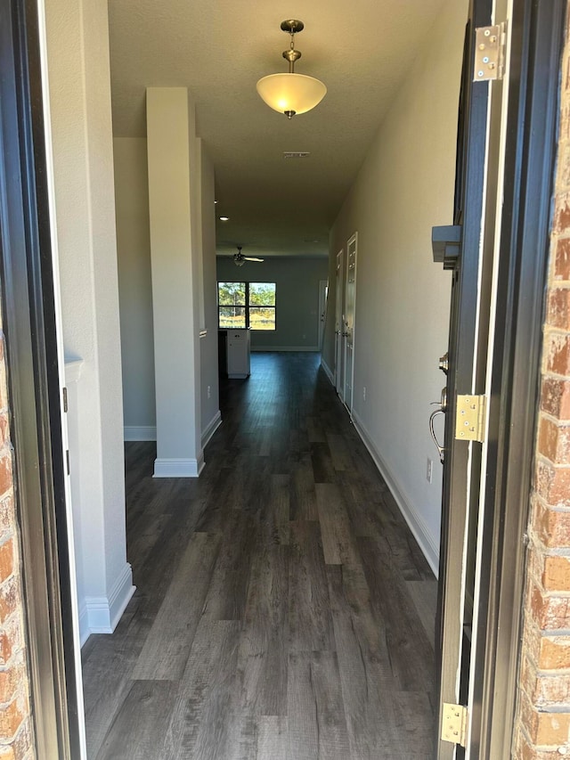 hallway featuring dark wood-type flooring