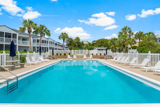 view of pool featuring a patio