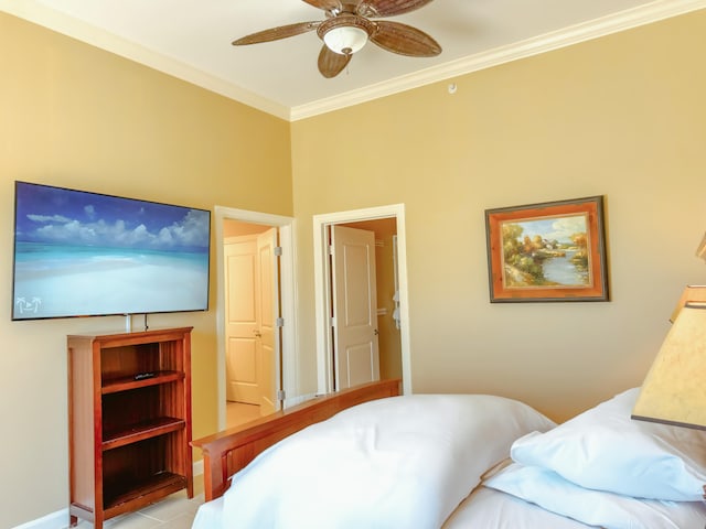 bedroom featuring crown molding and a ceiling fan