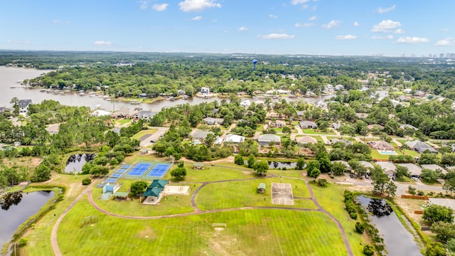 bird's eye view featuring a water view