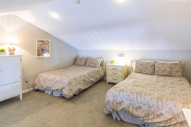 carpeted bedroom featuring vaulted ceiling