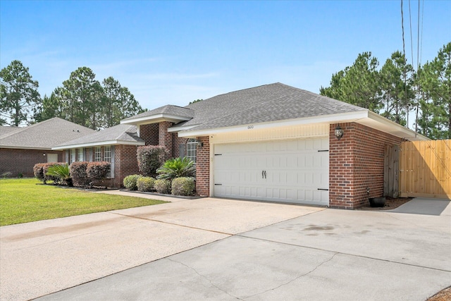 ranch-style house with a front lawn and a garage