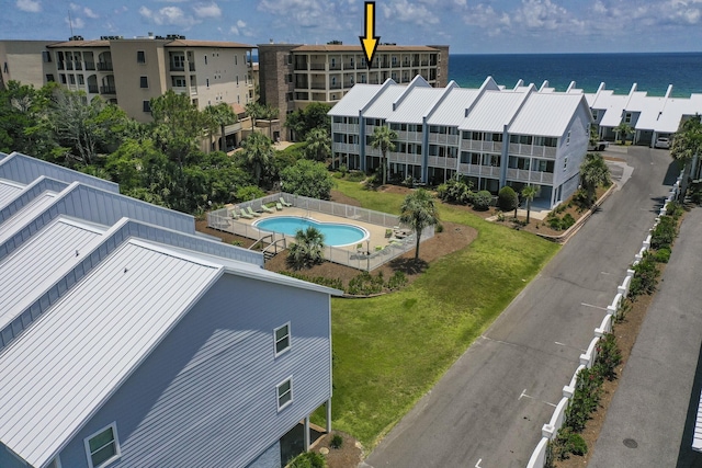 aerial view with a water view