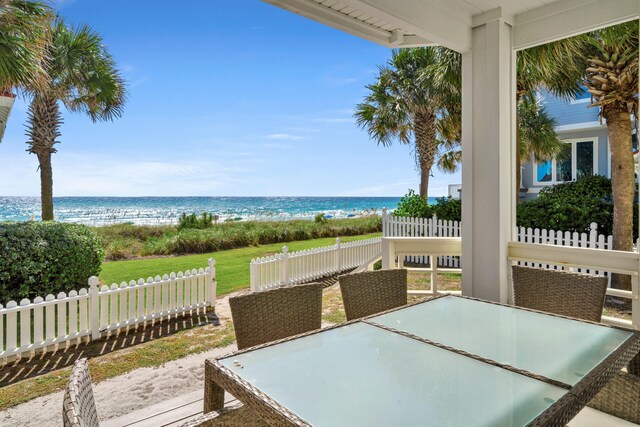 view of patio / terrace featuring a water view