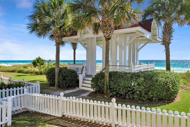 property view of water featuring a gazebo