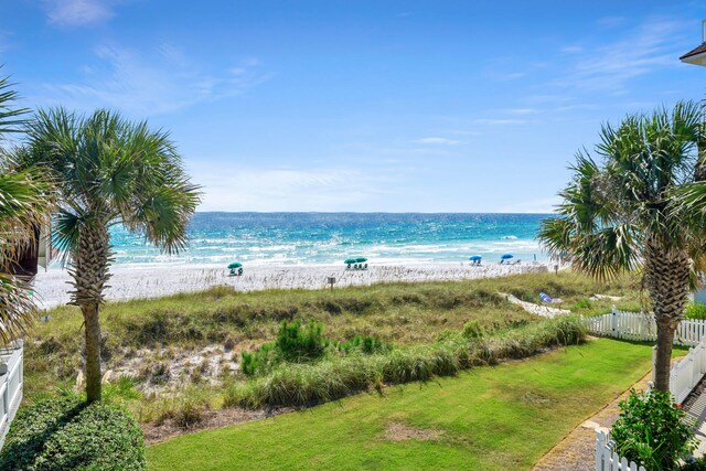 view of water feature featuring a beach view