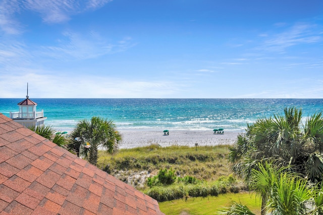 view of water feature with a view of the beach