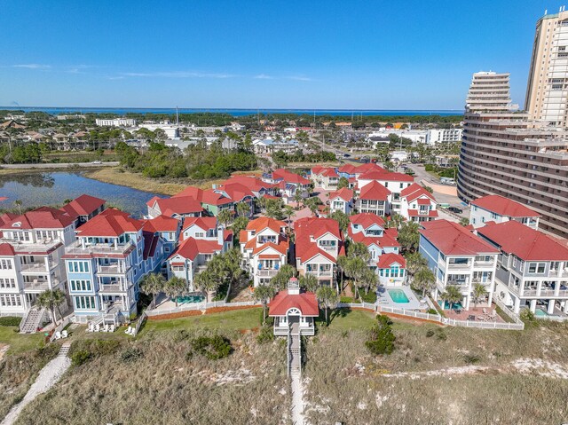 aerial view featuring a water view