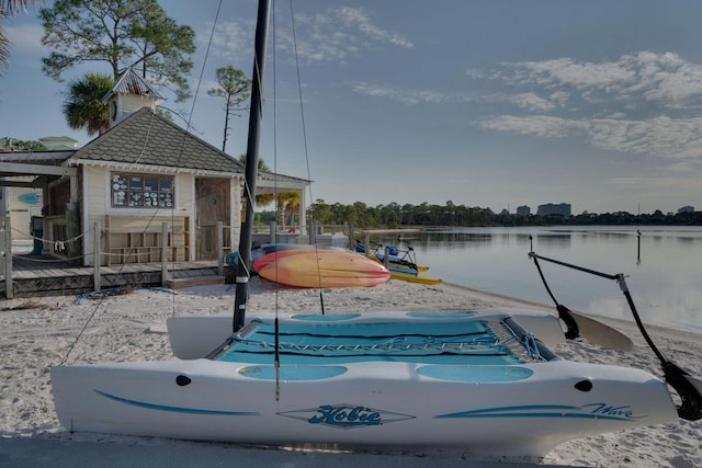 dock area featuring a water view