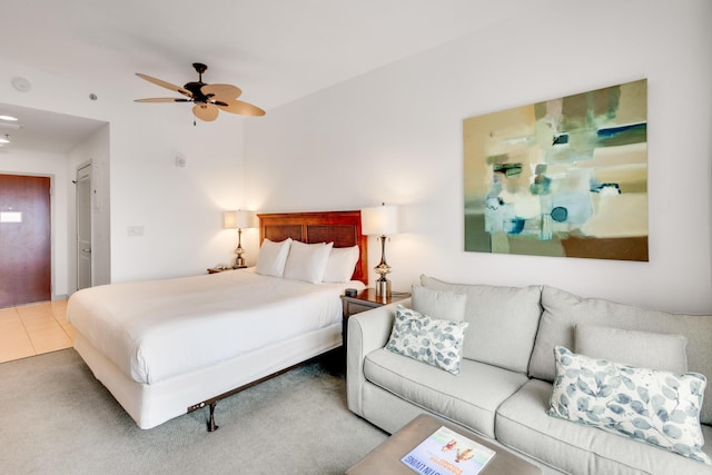 bedroom with carpet flooring and ceiling fan