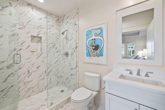 37 S Compass Point Way Unit 107, Inlet Beach, FL 32461 - bathroom featuring a marble finish shower, vanity, and recessed lighting