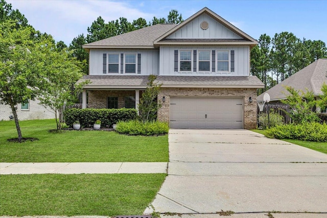 view of front facade featuring a garage and a front lawn