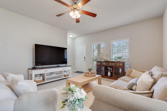 living room featuring ceiling fan