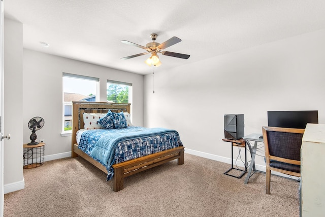 bedroom featuring carpet flooring and ceiling fan