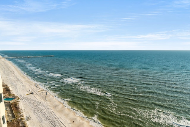 view of water feature with a beach view