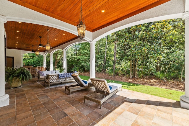 view of patio / terrace featuring an outdoor hangout area and a ceiling fan