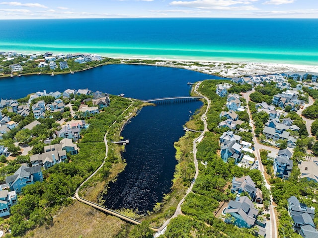 drone / aerial view featuring a water view