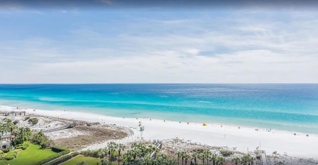 property view of water featuring a beach view