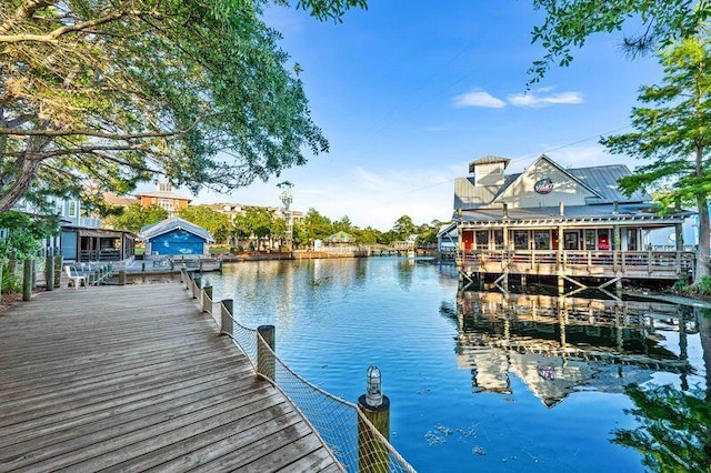 view of dock featuring a water view