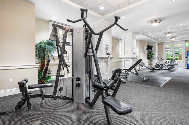 gym with a drop ceiling