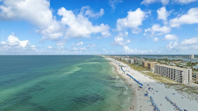 aerial view with a view of the beach and a water view