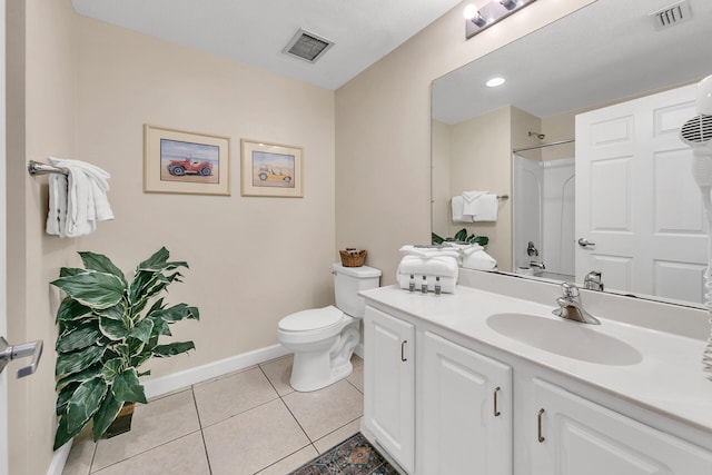 full bathroom featuring tile patterned floors, vanity, toilet, and shower / bath combination