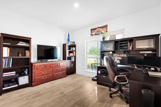 office space featuring light wood-type flooring