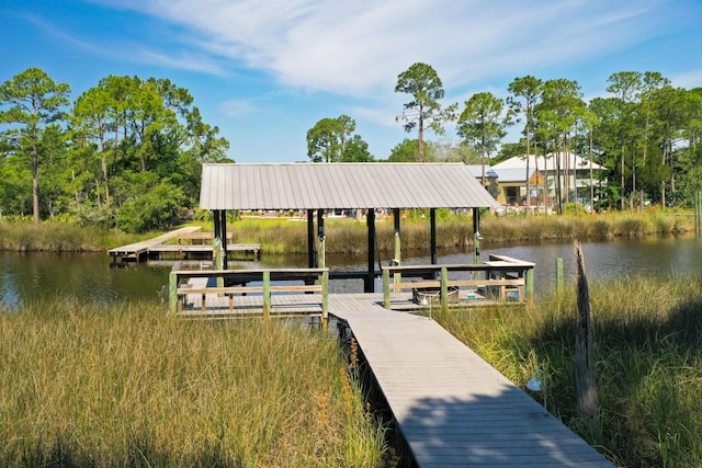 dock area featuring a water view