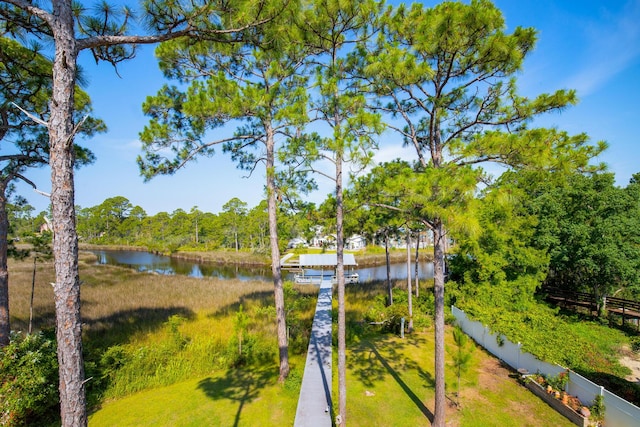 exterior space with a water view