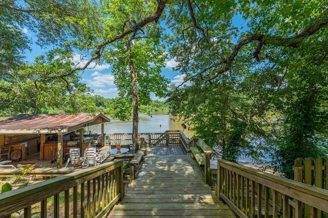 view of dock with a water view