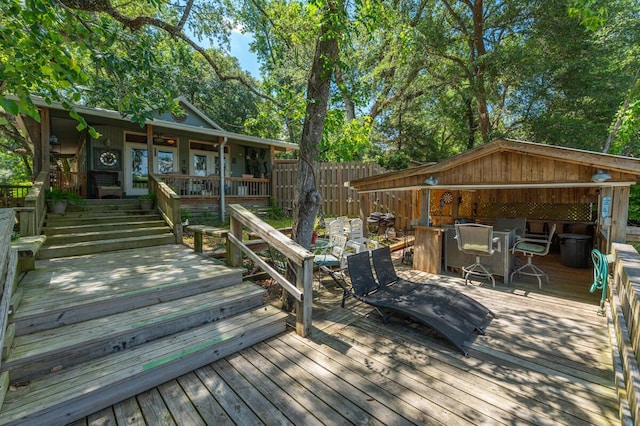 deck with an outdoor bar