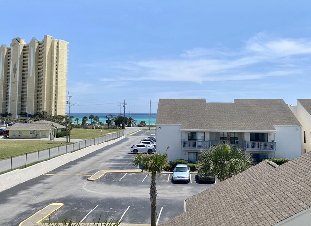 view of street with a water view