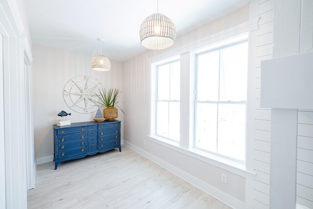 interior space with light hardwood / wood-style floors and a wealth of natural light