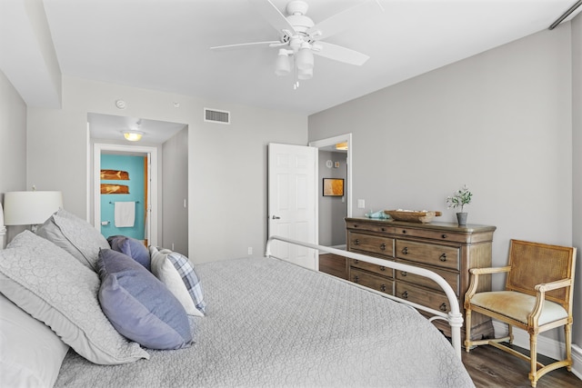 bedroom featuring ceiling fan and wood-type flooring