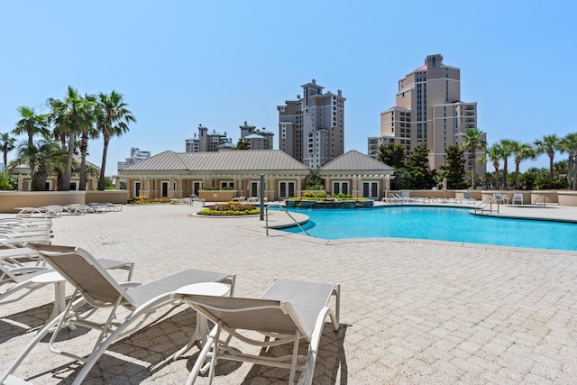 view of pool featuring a patio area