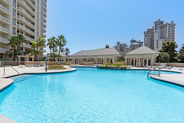 view of pool featuring a patio area