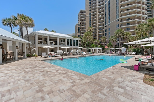 view of pool featuring a patio