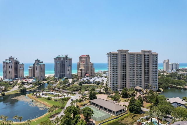 aerial view featuring a water view