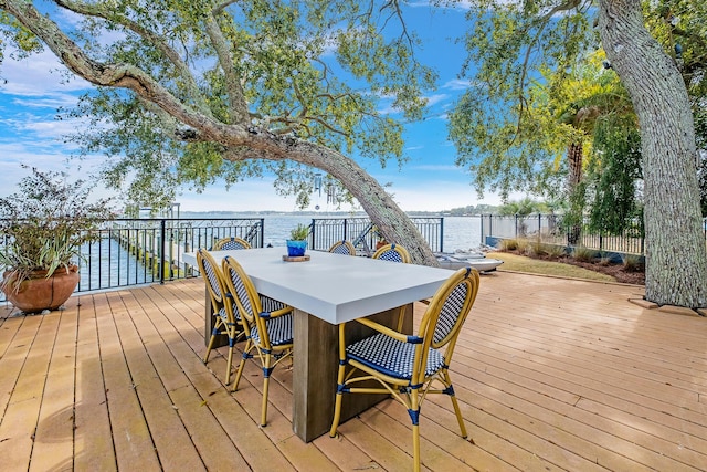 wooden deck with a water view