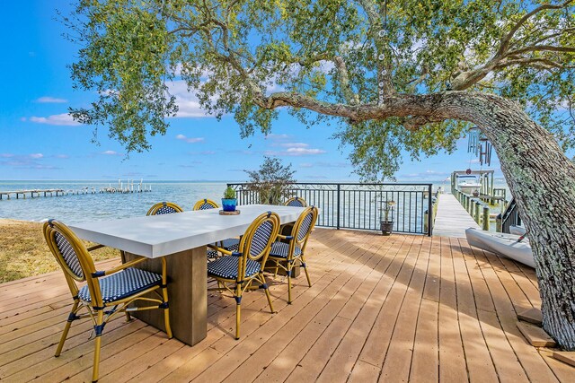 deck featuring a water view