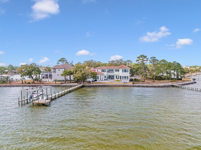 dock area with a water view