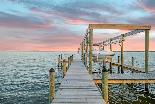 view of dock featuring a water view